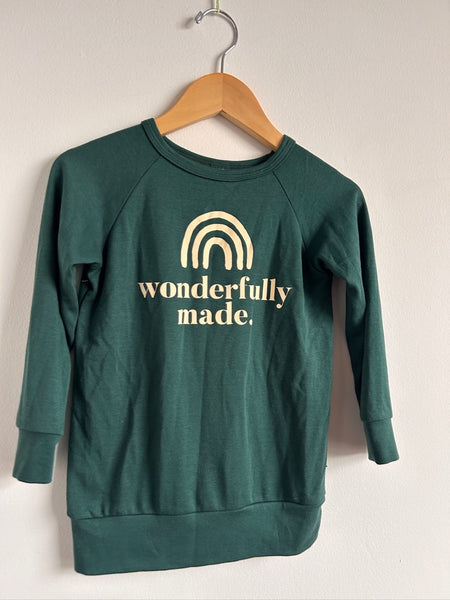 Little and Lively "Wonderfully Made" Long Sleeve Lightweight Green Sweatshirt • 3-4 years