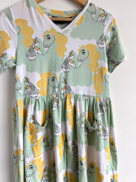Mini Rodini Unicorn Eating Noodles Short Sleeve Dress • 8-9 years