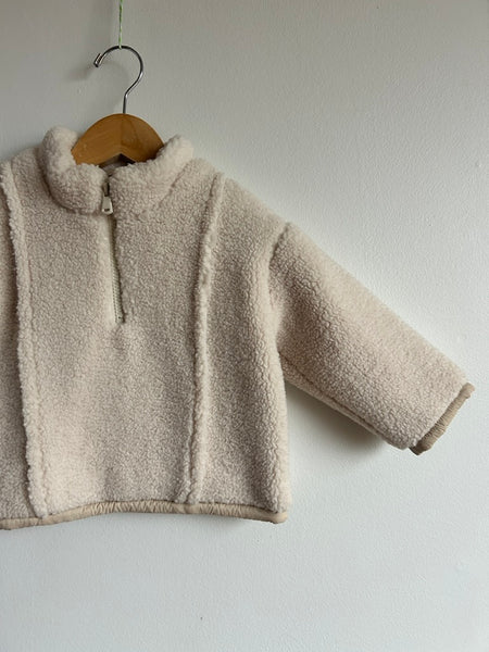 Zara White Fuzzy Fleece Lined Sherpa 1/4 Zip • 1-2 years