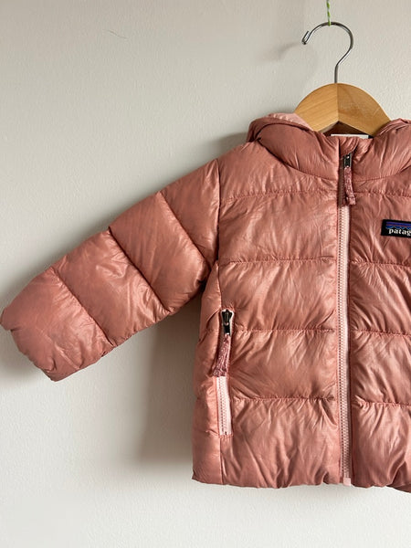 Patagonia Hi Loft Down Light Pink Hoodie • 6-12 months