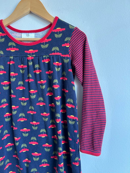 Hanna Andersson Floral Dress with Striped Long Sleeves • 4-5 years (110cm)