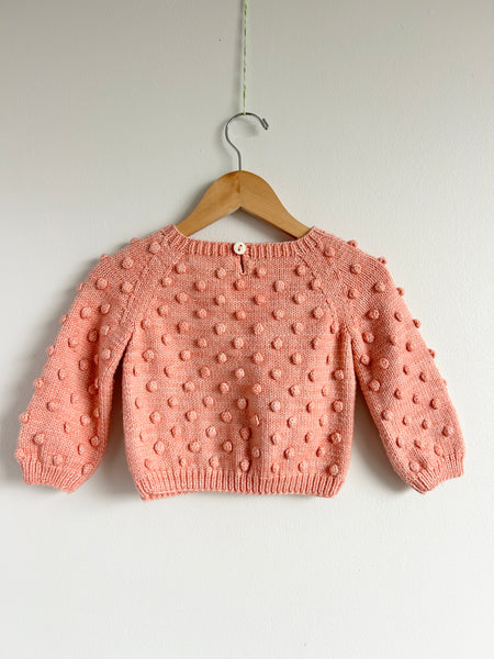 Misha and Puff Grapefruit Pink Merino Popcorn Sweater • 18-24 months