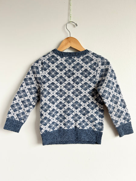 H&M Blue and White Knit Pocket Sweater • 2-4 years