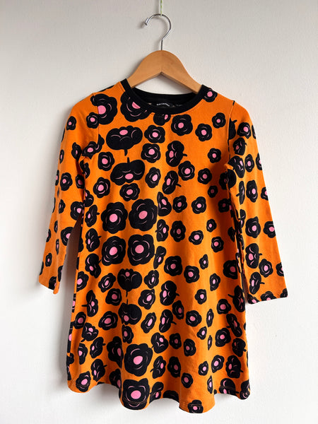 Marimekko Orange Floral Long Sleeve Dress • 6-7 years (122cm-128cm)
