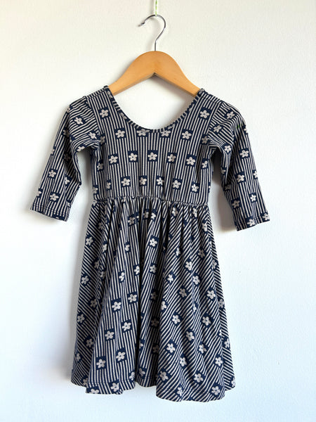 Alice and Ames Blue Floral Dress with Lines • 3-4 years