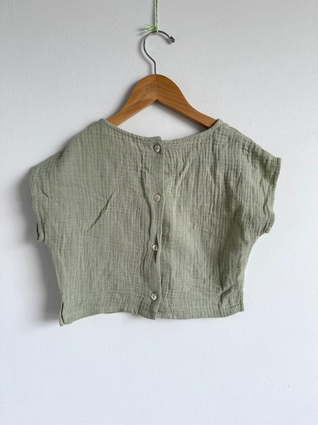 Petits Vilains Light Green Muslin Top with Button Back • 2-3 years