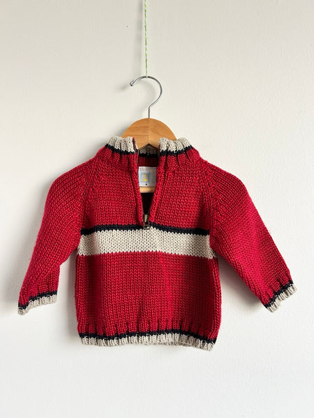 Vintage Baby World Red Wool Blend Knit 1/4 Zip Knit Sweater • 6-18 months