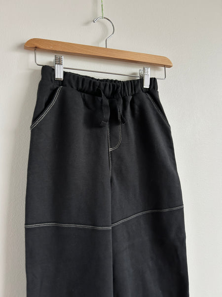 Next Wide Leg Black Soft Drawstring Pants with Contrast Stitching • 6-7 years