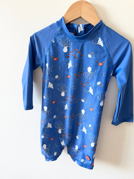 Coco Mango Blue Animals Long Sleeve Rashguard • 12-18 months