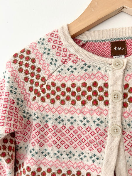 Tea Collection White and Red Patterned Cardigan • 2-3 years *