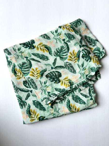 LouLou Lollipop Monstera Muslin Blanket • 42" x 42"