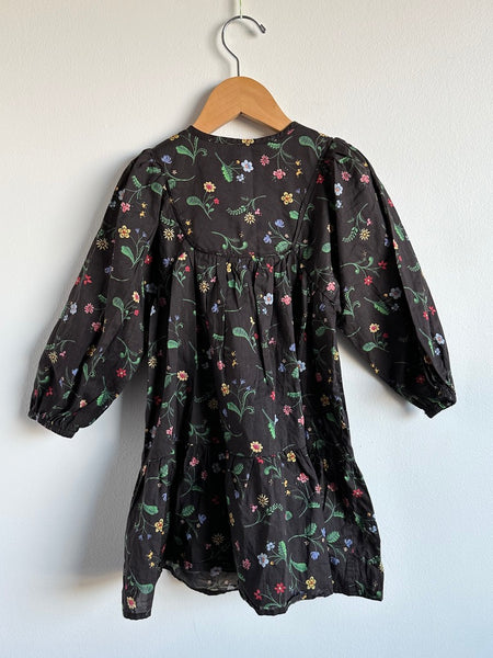 Petits Vilains Black Long Sleeve Cotton Floral Dress • 2-3 years