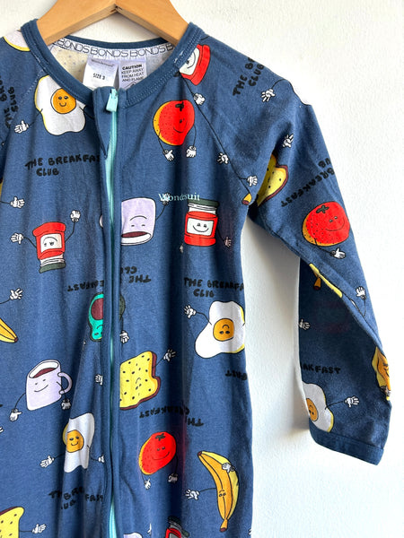 Bonds Breakfast Zip Romper • 3 years