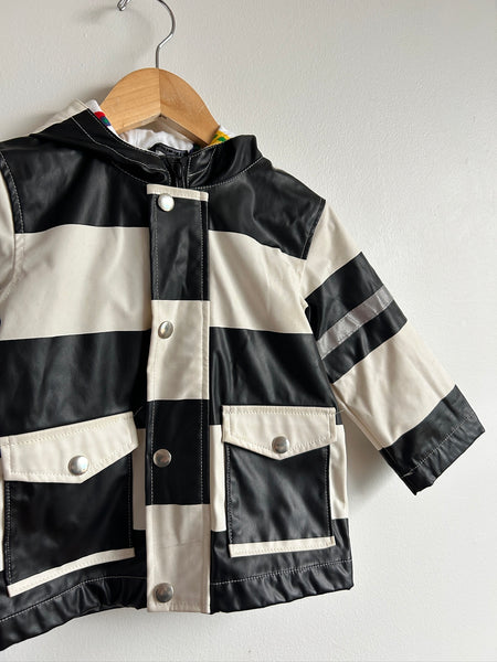 Marimekko White and Black Striped Rainjacket • 2 years