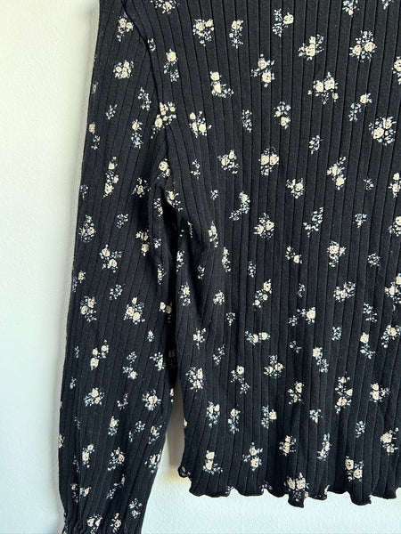 Zara Ribbed Long Sleeve Black Floral Top • 10-12 years