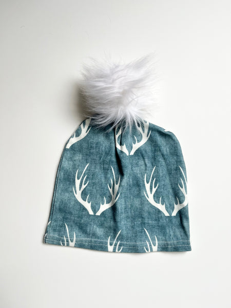 NEW Portage and Main Blue Antlers Pom Beanie • 4-10 years
