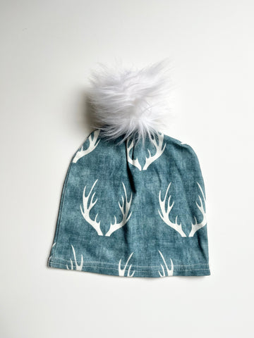 NEW Portage and Main Blue Antlers Pom Beanie • 1-3  years