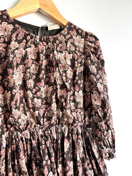En•fant Brown and Pink Floral Dress • 5-6 years