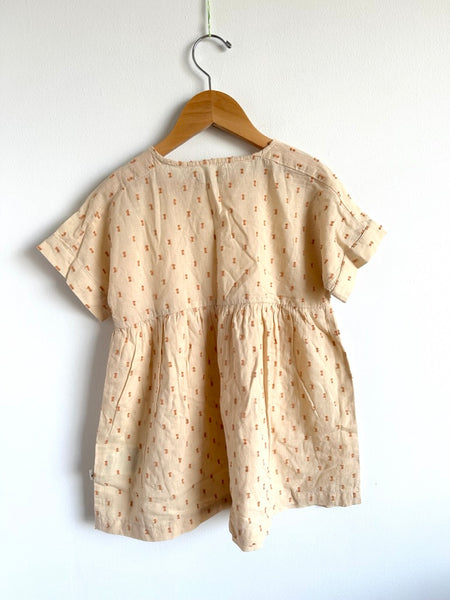 Wheat Yellow Cotton Dress with Embroidered Detailing • 4-5 years