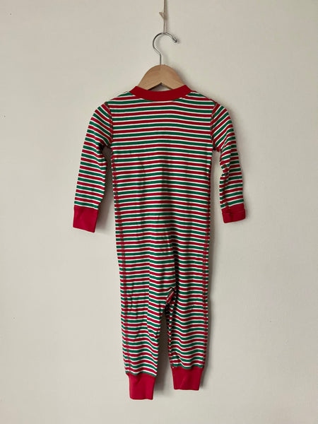 Hanna Andersson Green and Red Striped Sleeper • 2 years