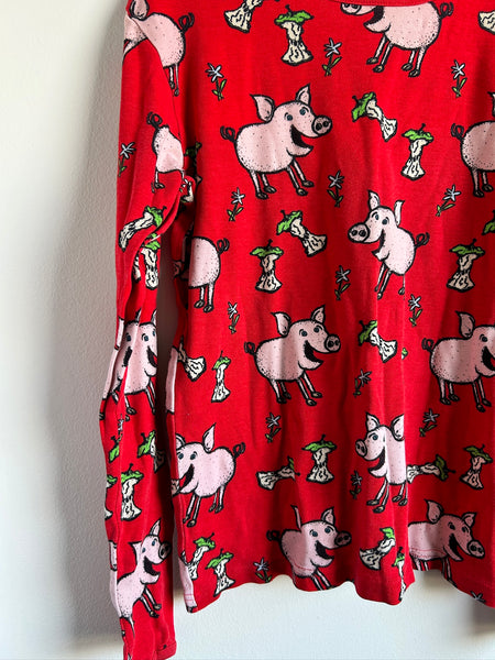 Duns Pig Print Long Sleeve Red Shirt • 11-12 years (152cm)