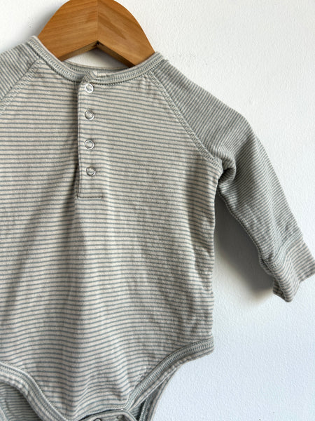 Pehr Blue Stripe Button Onesie • 3-6 months