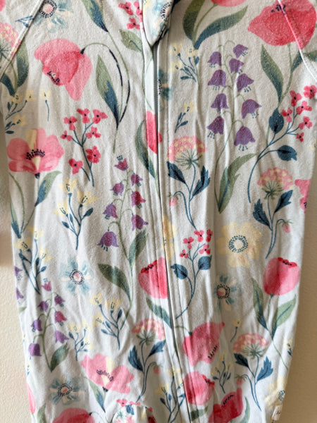 LouLou Lollipop Blue Floral Long Sleeve Zip Romper • 0-3 months