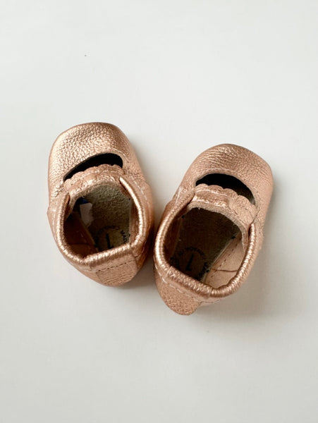 NEW Heyfolks Rose Gold Mocs • 2c/4"/3-6 months