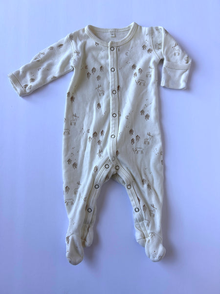 Quincy Mae White and Brown Deer Button Sleeper • Newborn