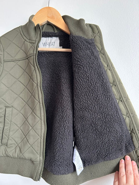 Wheat Olive Green Fleece Lined Quilted Jacket • 5-6 years