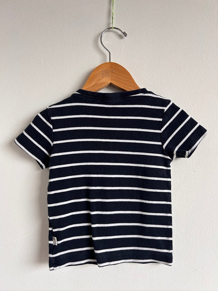 Wheat Navy and White Striped T-Shirt • 18-24 months