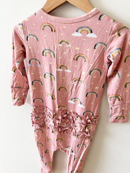 NEW Posh Peanut Pink Rainbow Ruffle Butt Romper • 12-18 months