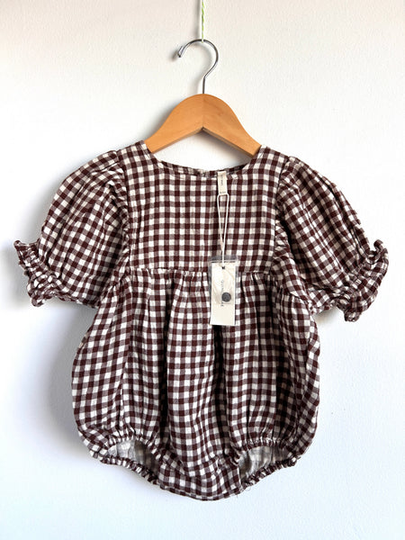 NEW Quincy Mae Cotton Brown Muslin Bubble Romper • 18-24 months