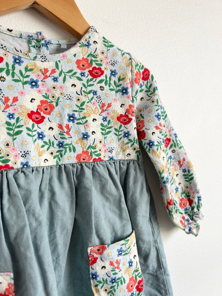 Next Linen and Cotton Floral Dress • 6-12 months