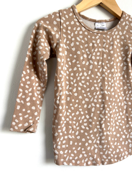 Jax and Lennon Light Brown and White Long Sleeve Top • 3-4 years