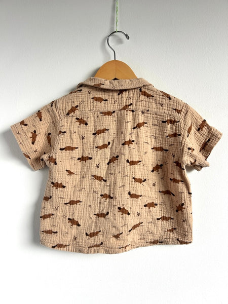 Red Caribou Platapus Cotton Muslin Button Up Top • 2-3 years