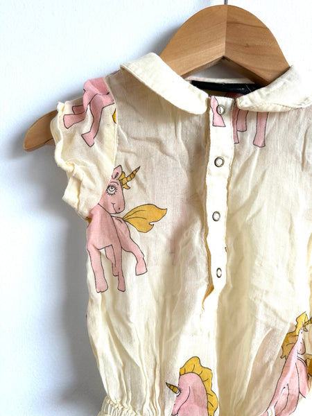 Mini Rodini Unicorn Collared Onesie • 3-6 months