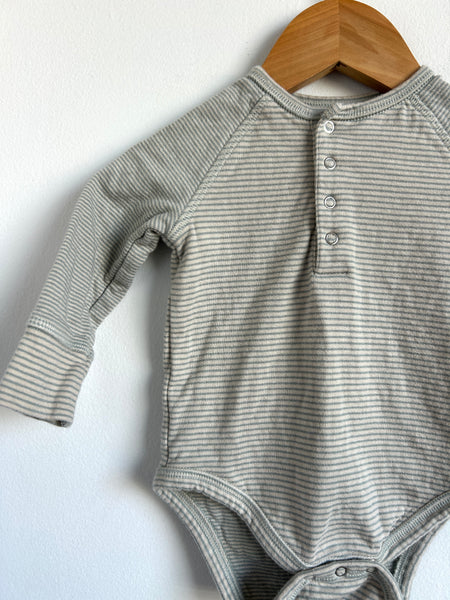 Pehr Blue Stripe Button Onesie • 3-6 months