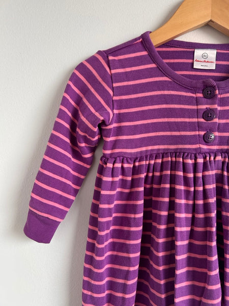 Hanna Andersson Pink and Purple Striped Long Sleeve Cotton Dress • 12-18 months (80cm)