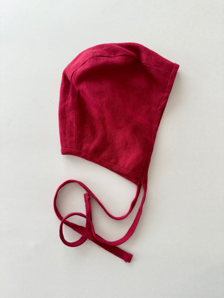 Devon's Drawer Red Linen Bonnet • 6-12 months