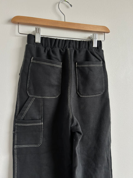 Next Wide Leg Black Soft Drawstring Pants with Contrast Stitching • 6-7 years