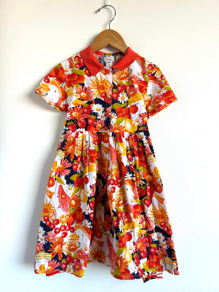 Vintage Catimini Red Floral Collared Cotton Dress • 5-6 years