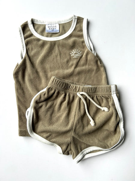 Mebie Baby 2pc Grey Brown Terry Tank Set • 18-24 months