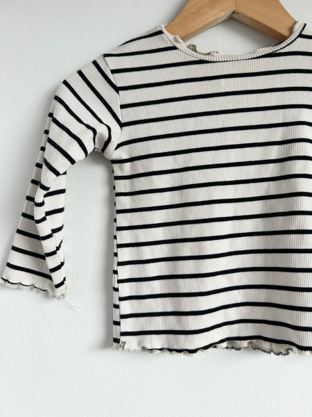 Zara Ribbed Striped Lettuce Hem Long Sleeve • 12-18 months