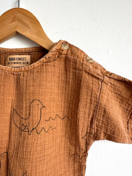 Bobo Choses Brown Duck Cotton Top • 18-24 months