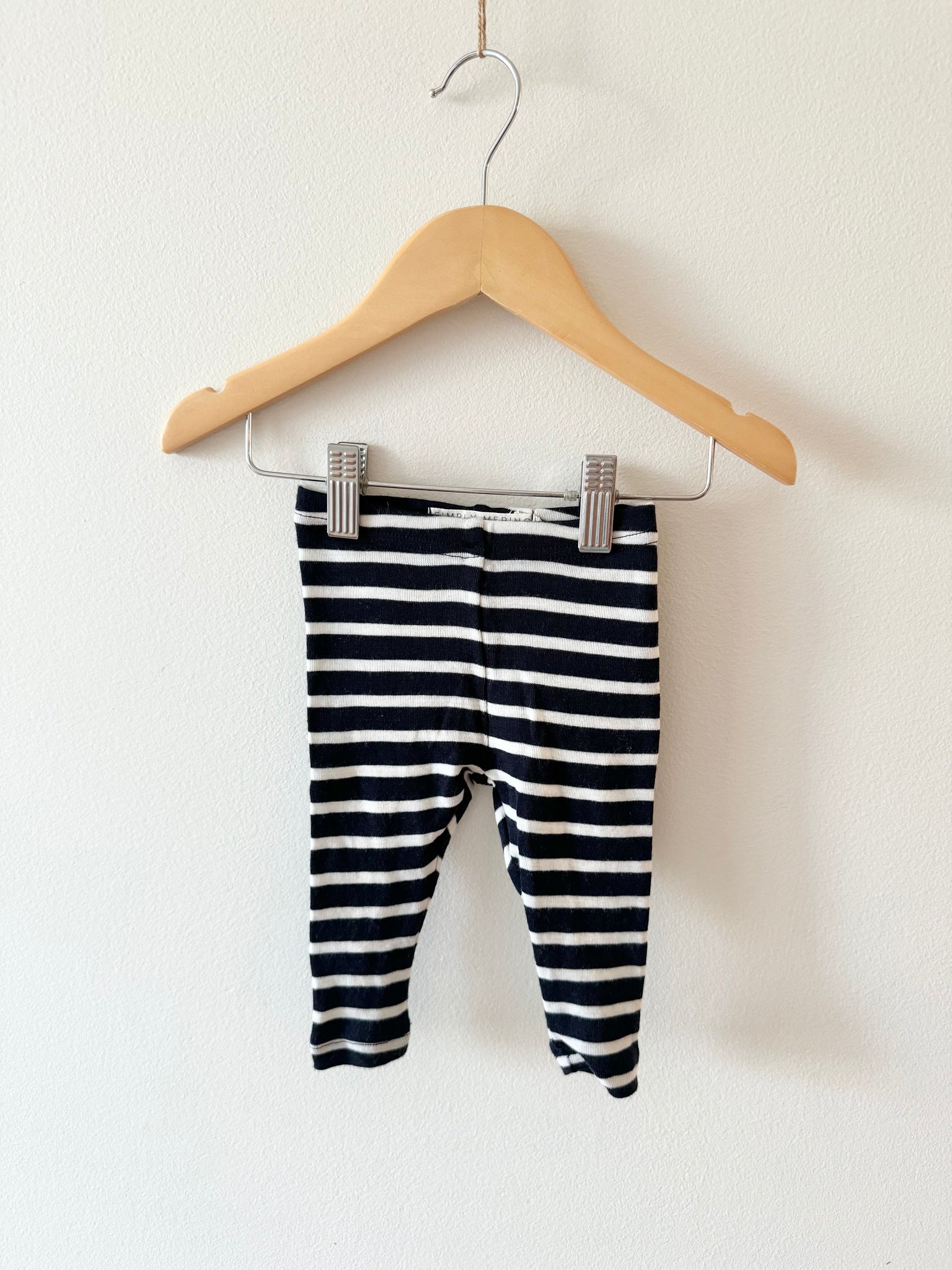 Simply Merino Black Striped Leggings • 3-6 months