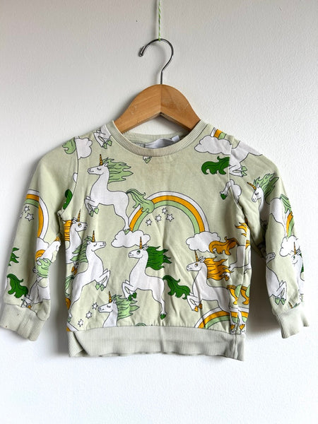 Mini Rodini Unicorns Long Sleeve Green Top • 12-18 months