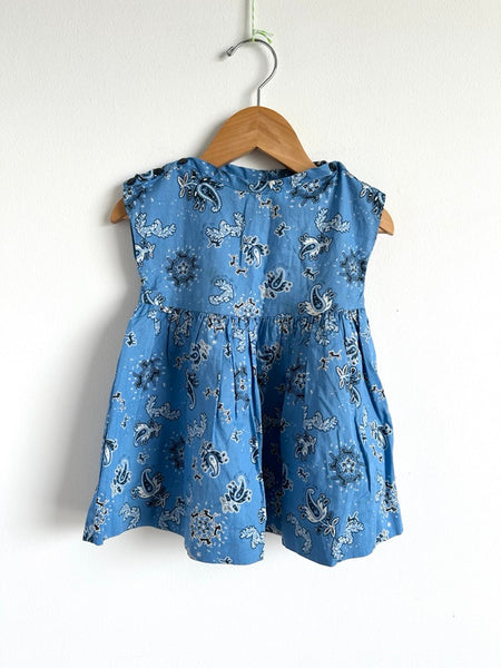 Jacadi Blue Bandana Print Short Sleeve Dress • 6-12 months