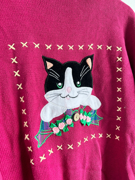 Vintage Northern Getaway Pink Cat Cardigan • 7-10 years (medium)