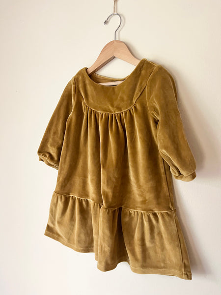 Tea Long Sleeve Thick Velvet Tiered Dress • 3-4 years